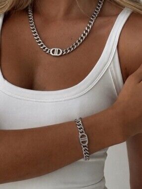 Stainless Steel "Double D"  inspired Necklace And Bracelet Set
